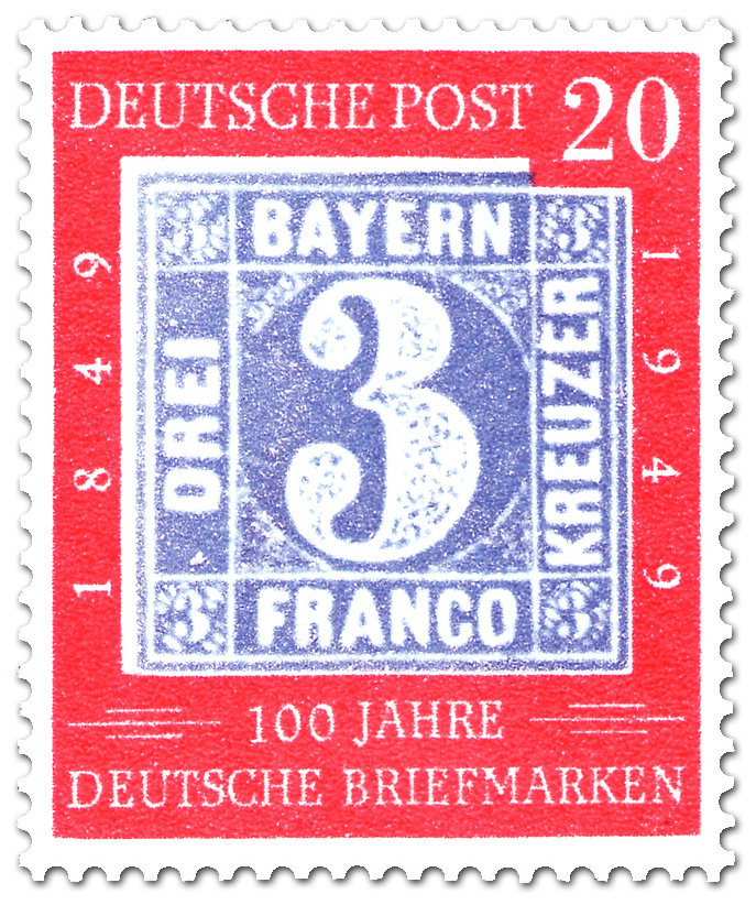 100 Jahre Deutsche Briefmarken Drei Kreuzer Briefmarke 1949