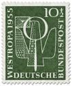 Stamp: Brieftaube und Lupe (Briefmarkenausstellung 1955)