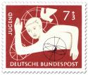 Stamp: Jugendmarke: Junge mit Atommodell und Taube