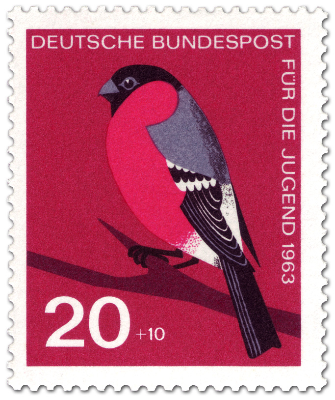 Vogel Dompfaff Gimpel Pyrrhula Fringillidae Briefmarke 1963