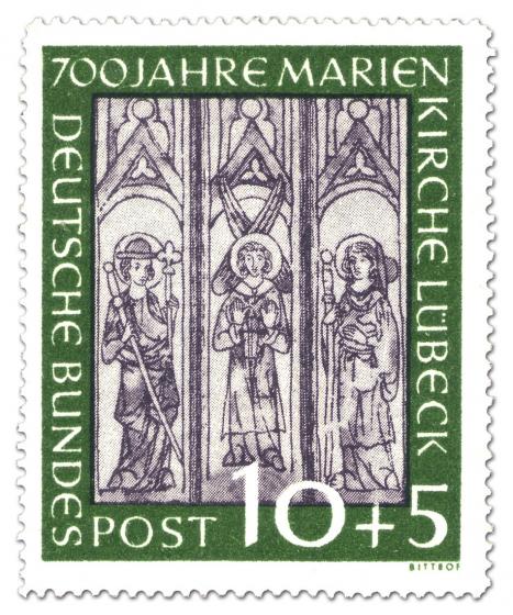 Briefmarke:  700 Jahre Marienkirche Lübeck - Wandmalerei (10+5)