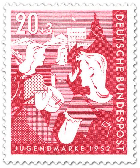 Briefmarke: Wandernde, musizierende Mädchen (Bundesjugendplan)