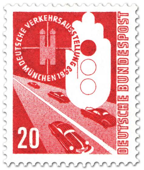 Briefmarke: Auto, Strasse - Verkehrsausstellung München