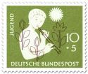 Briefmarke: Jugendmarke: Mädchen mit Flöte, Blumen und Sonne