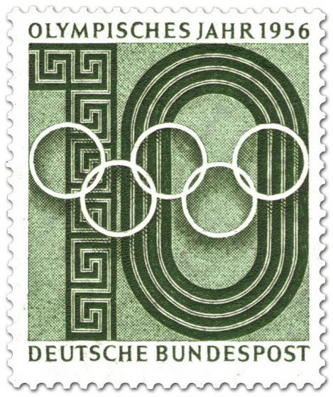 Briefmarke: Olympische Ringe und Stadion