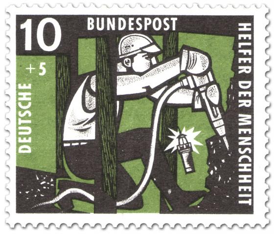 Briefmarke: Bergarbeiter im Schacht mit Abbauhammer