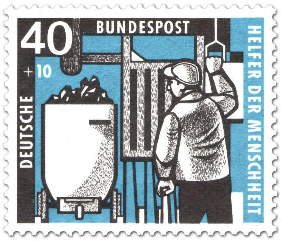 Briefmarke: Anschläger beim Kohlewagen am Förderschacht 