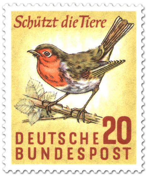 Briefmarke: Rotkehlchen - Schützt die Tiere!