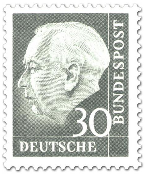 Briefmarke: Bundespräsident Theodor Heuss 30 (grau)