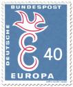 Briefmarke: Europamarke 1958: Taube auf Buchtsabe E