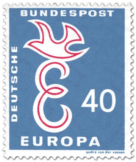 Briefmarke: Europamarke 1958: Taube auf Buchtsabe E