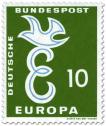 Briefmarke: Europamarke 1958: Taube auf Buchstabe E