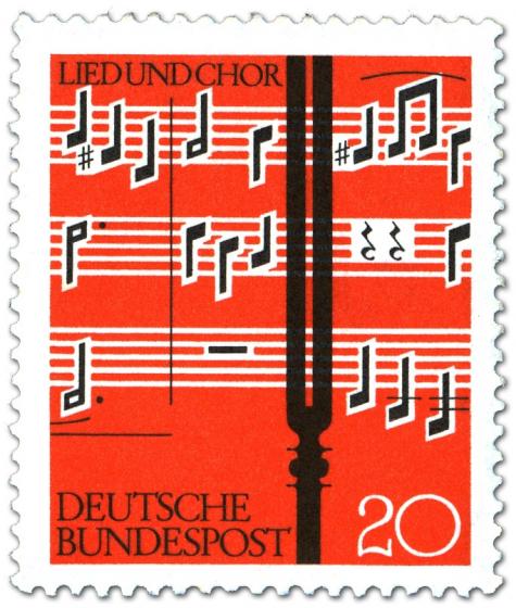 Briefmarke: Noten und Stimmgabel (Lied und Chor)