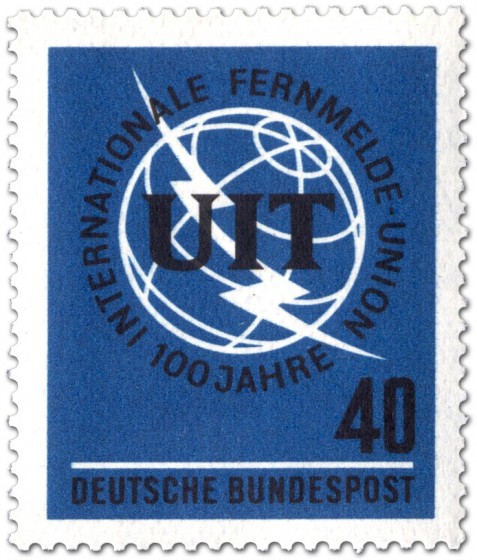 Briefmarke: Globus mit Blitz (100 Jahre Fernmelde Union ITU)