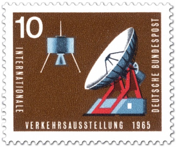 Briefmarke: Satellit und Satellitenantenne