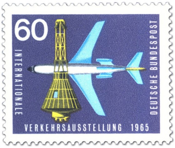 Briefmarke: Weltraumkapsel und Düsenflugzeug