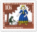 Briefmarke: Froschkönig: Frosch am Brunnen mit Prinzessin