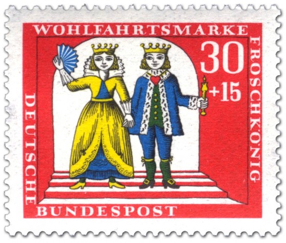 Briefmarke: Prinzessin hat den Froschkönig mit Kuss in Prinz verwandelt