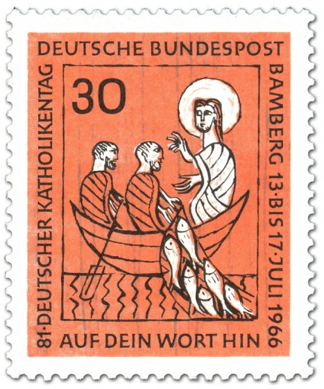 Briefmarke: Jesus mit Fischern im Boot (Katholikentag Bamberg)