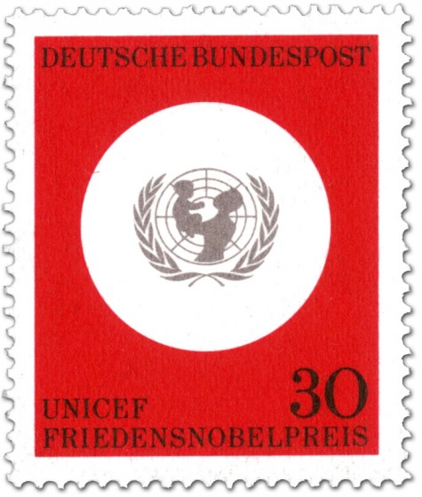 Briefmarke: Logo von Unicef (Friedensnobelpreis)
