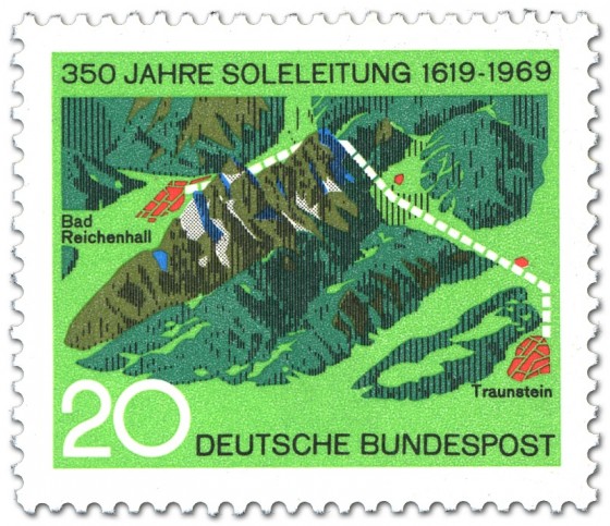 Briefmarke: 350 Jahre Soleleitung (Bad Reichenhall - Traunstein)