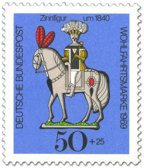 Briefmarke: Zinnfigur um 1840 - Reiter auf Pferd
