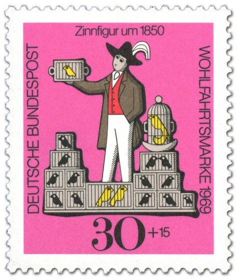 Briefmarke: Zinnfigur um 1850 - Vogelhändler