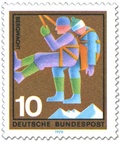 Briefmarke: Bergwacht: Abseilen eines Verunglückten
