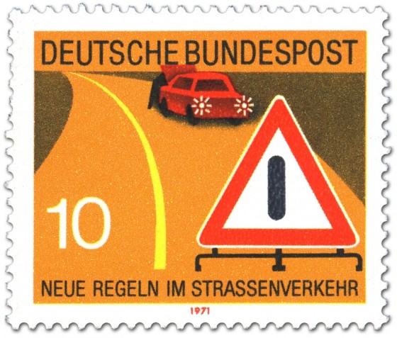 Briefmarke: Autopanne: Warndreieck und Warnblinklicht