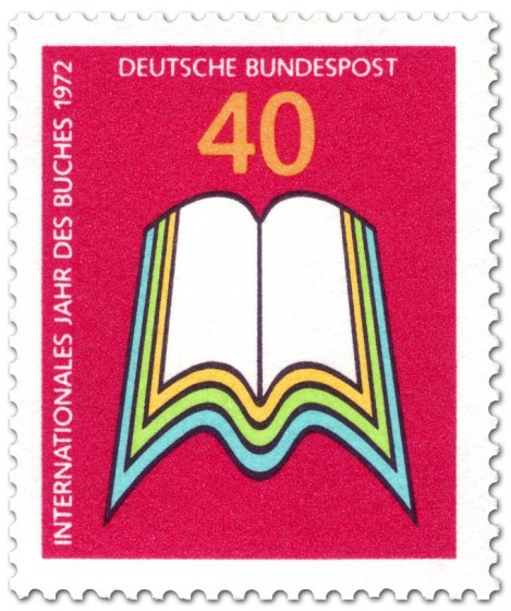 Briefmarke: Aufgeschlagenes Buch (Internationales Jahr des Buches)