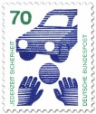 Briefmarke: Auto, Kinderhände und Ball