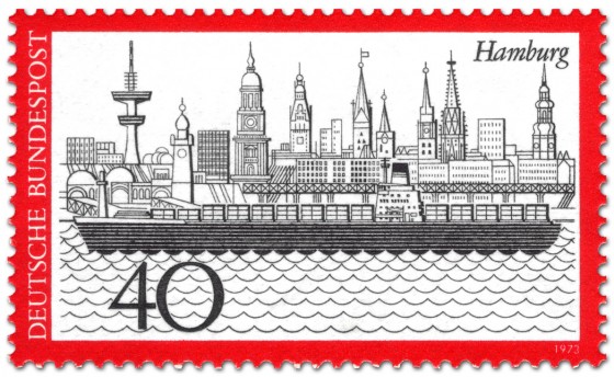 Briefmarke: Hamburg Stadtansicht mit Hafen