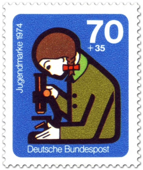 Briefmarke: Mädchen Mikroskop Jugend Forscht