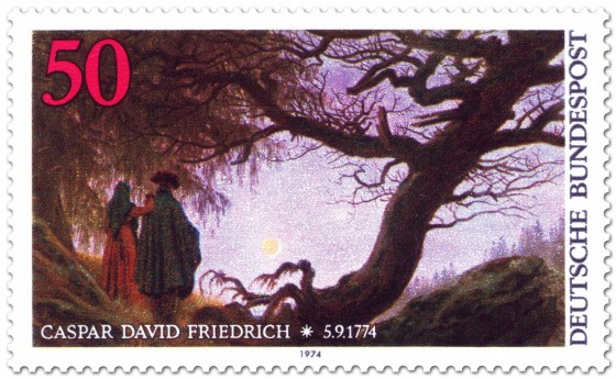 Briefmarke: Paar den Mond betrachtend (von Caspar David Friedrich)