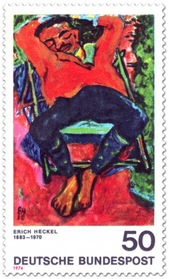 Briefmarke: Schlafender Pechstein von Erich Heckel