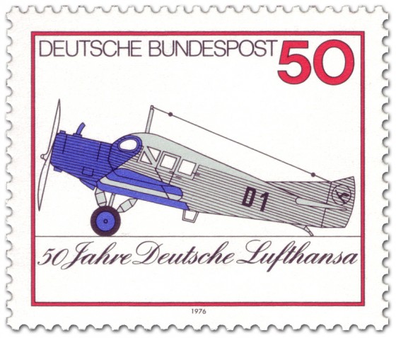 Briefmarke: Flugzeug Junkers F13 (50 Jahre Lufthansa)