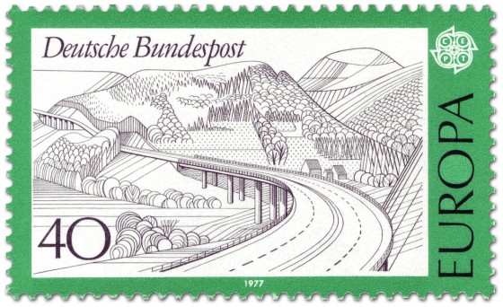 Briefmarke: Landschaft mit Autobahnbrücke in der Rhön