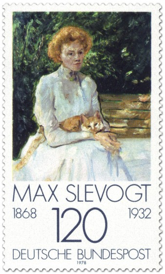 Briefmarke: Dame mit Katze von Max Slevogt