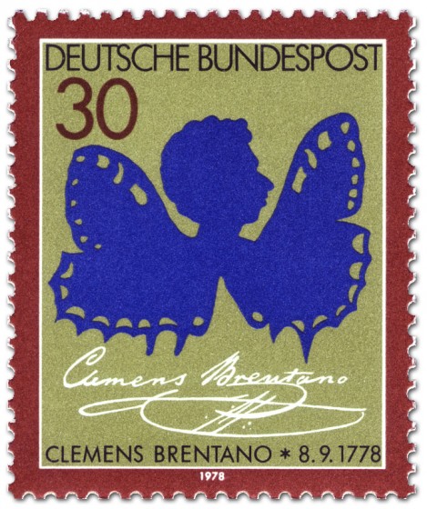 Briefmarke: Clemens Bretano als Schmetterling (Scherenschnitt)