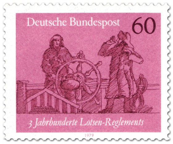 Briefmarke: Steuermann am Ruder mit Lotse