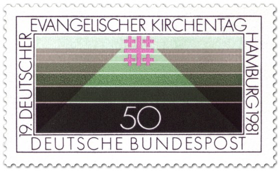 Briefmarke: Linien und Jerusalemkreuz (ev. Kirchentag)