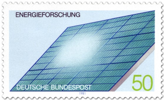 Briefmarke: Solarzellen auf einem Dach, Energieforschung
