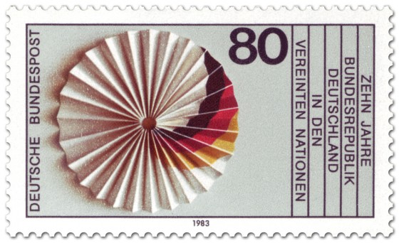 Briefmarke: Papierrosette mit Schwarz rot gold (Deutschland in der Uno)