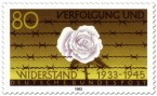 Briefmarke: Weiße Rose vor Stacheldraht