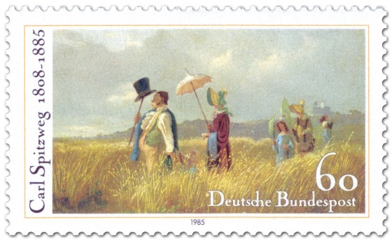 Briefmarke: Sonntagsspaziergang von Carl Spitzweg (Maler)