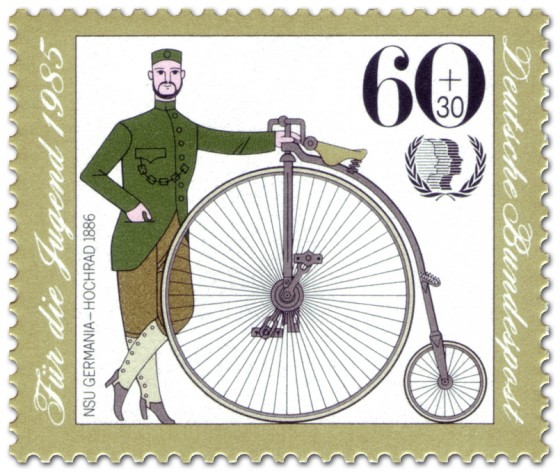 Briefmarke: NSU Germania Hochrad 1886