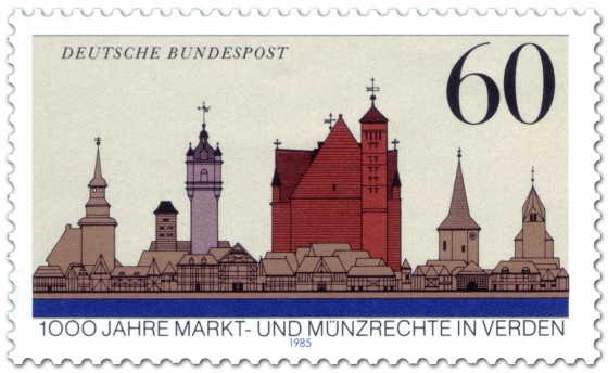 Briefmarke: Stadtansicht Verden (Markt- u. Münzrechte)