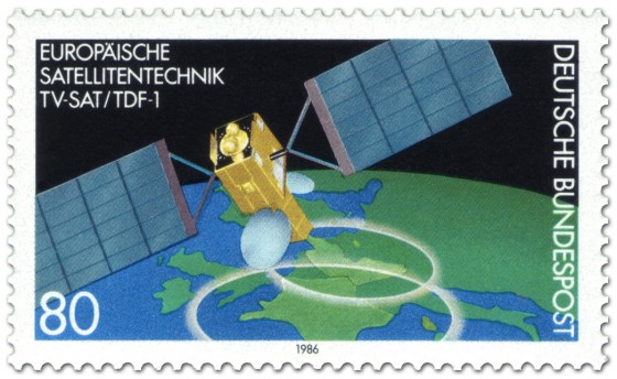Briefmarke: Satellit über der Erde (TV-Sat/TDF-1)