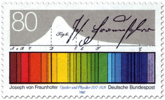 Briefmarke: Lichtspektrum - Joseph von Fraunhofer (Optiker)