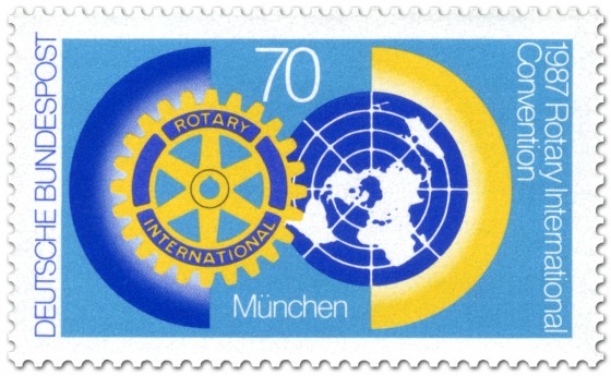Briefmarke: Rotary-Club Logo und Weltkugel
